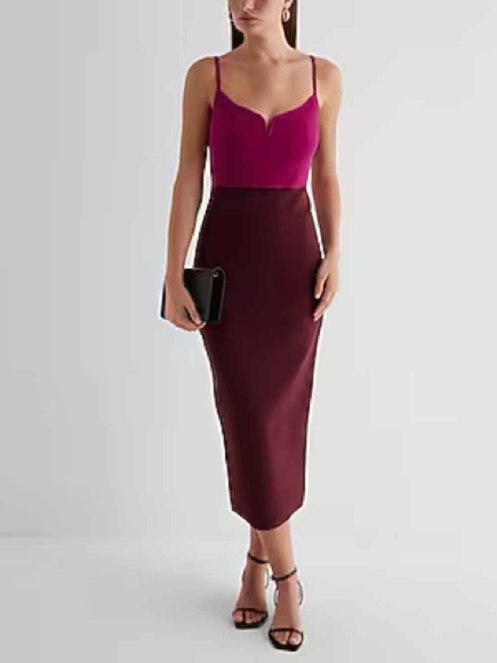 Body Contour Color Block V-Wire Sleeveless Midi Sweater Dress